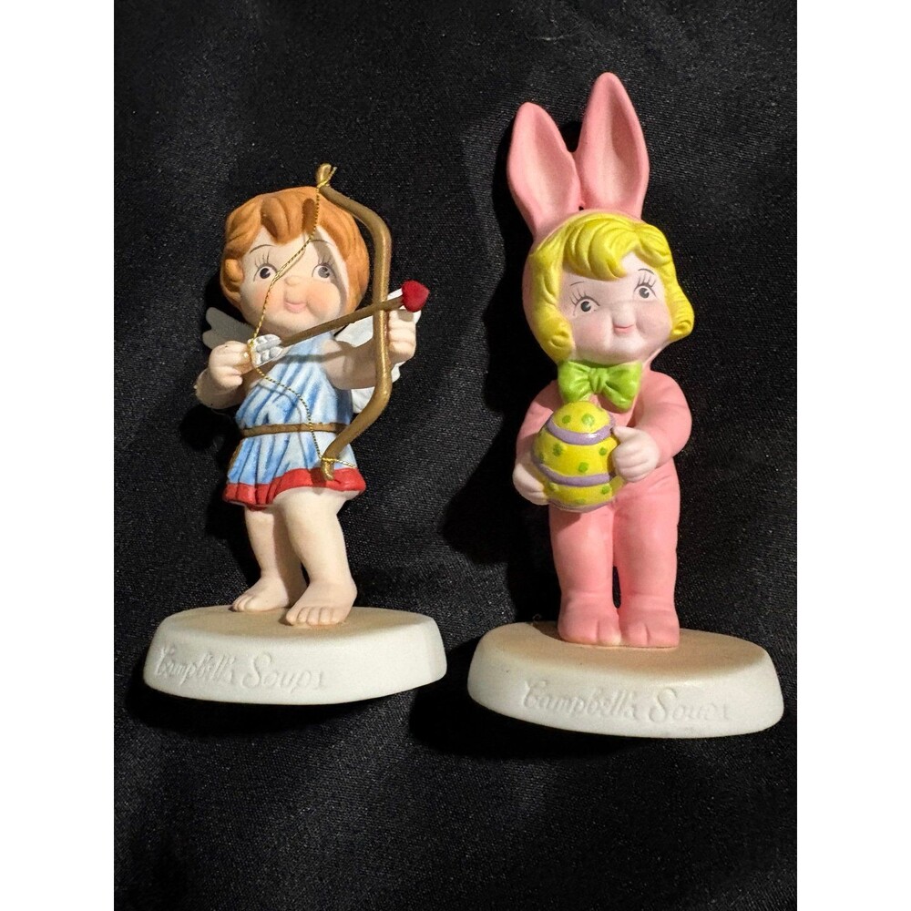 vintage 1995 Campbell's Soup Kids porcelain figurines. Cupid Angel Easter Bunny